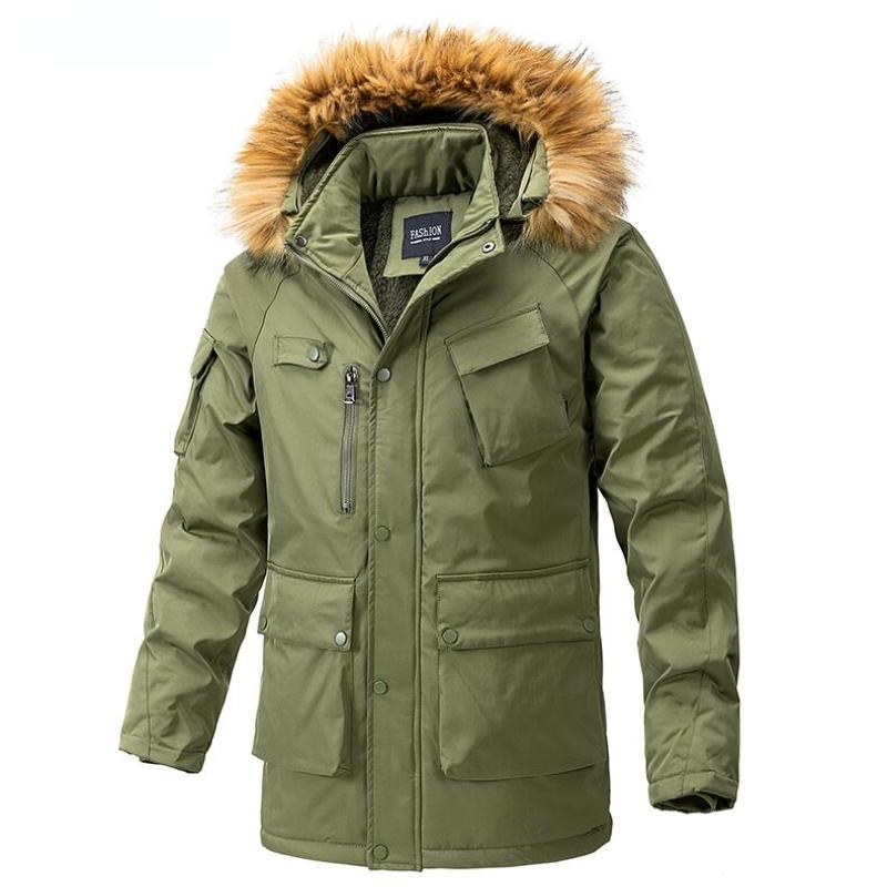 2024 New Winter Men Long Coat Military Fur Hood Warm Tactical Bomber Army Korean Thick Multi Pockets Overcoat Male Warm Parka