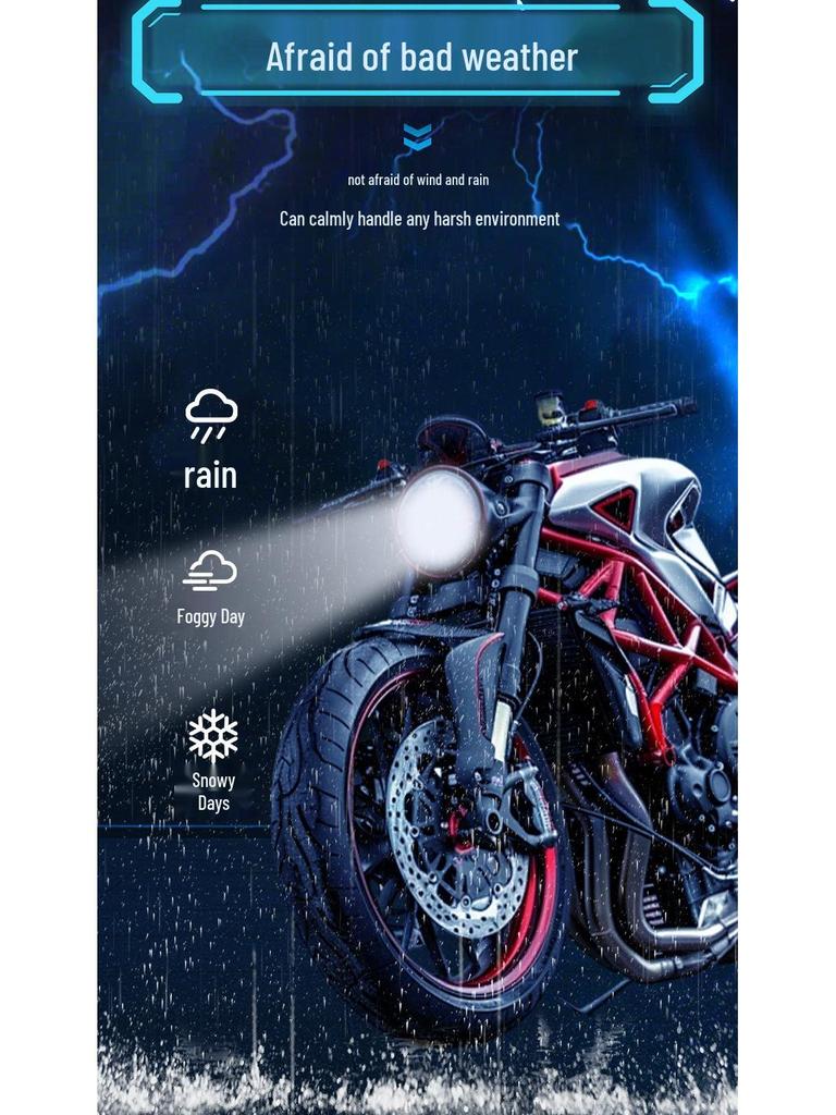 Motorcycle LED Headlight: 4-Bead Full Circle, High Brightness, Waterproof, Improved Heat Dissipation.