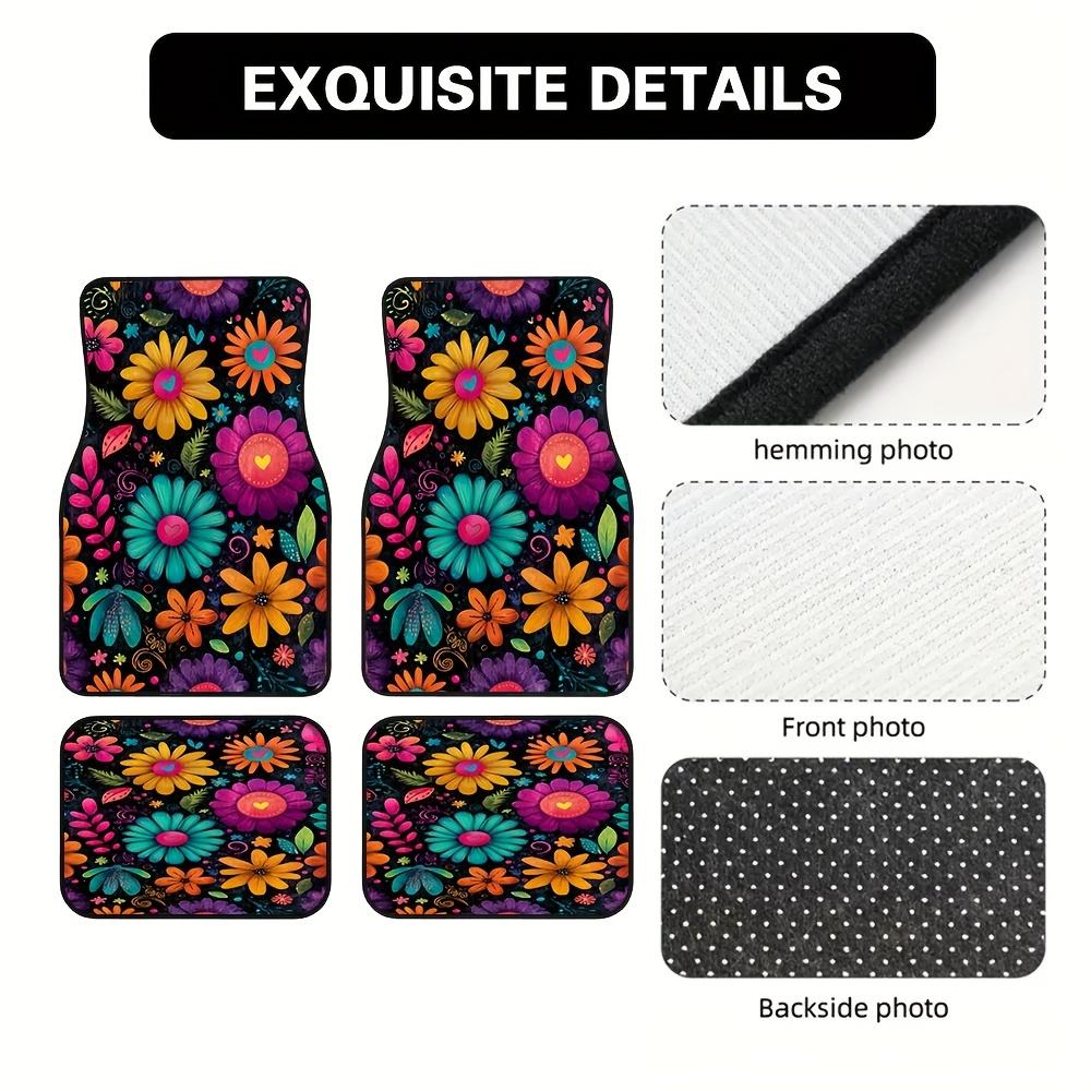 4pcs Auto Mats Adorned with Floral Colorful Abstract Motif for Pickup Trucks or SUVs, Including Convenient Cleaning Surfaces and Gift