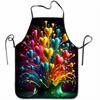 1pc Multicolored Heart-Shaped Printed Apron Featuring Vibrant Splashes And Heart Designs - Bright Pink, Blue, Yellow, Green, Orange, Purple, Red, Blac