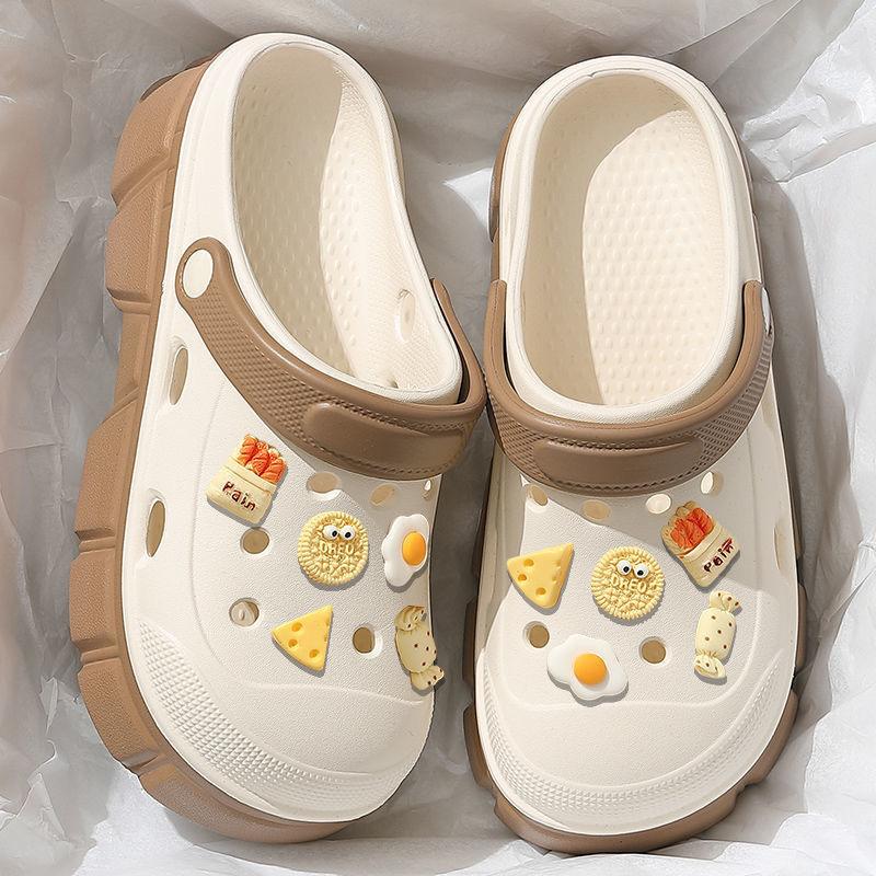 Cute hole shoes women's summer wear cartoon non-slip bag head platform EVA beach going out DIY slippers