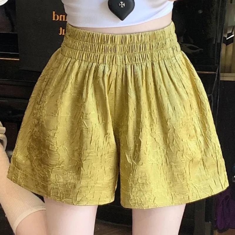 

Women s Champagne High Waist Elastic Waist Crinkled Textured A-line Skort Casual Summer Shorts S золотий
