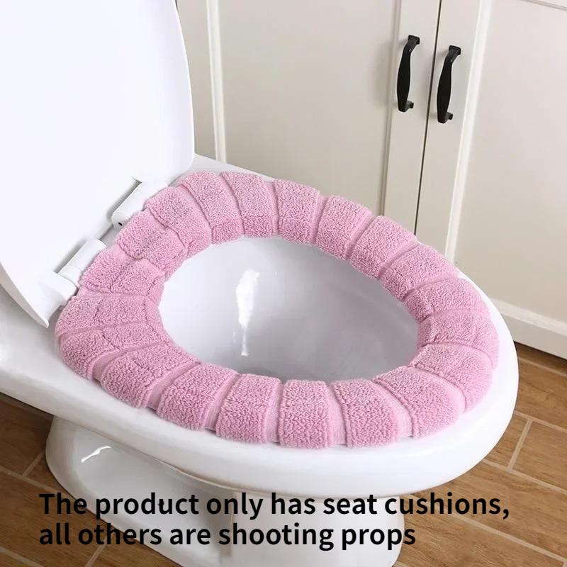 

1 шт. Подушка для сиденья унитаза Зимняя Толстая Накладка на сиденье Сезонная Универсальная Бытовая Накладка на сиденье унитаза Уплотнитель для сиденья унитаза Вязаная розовый