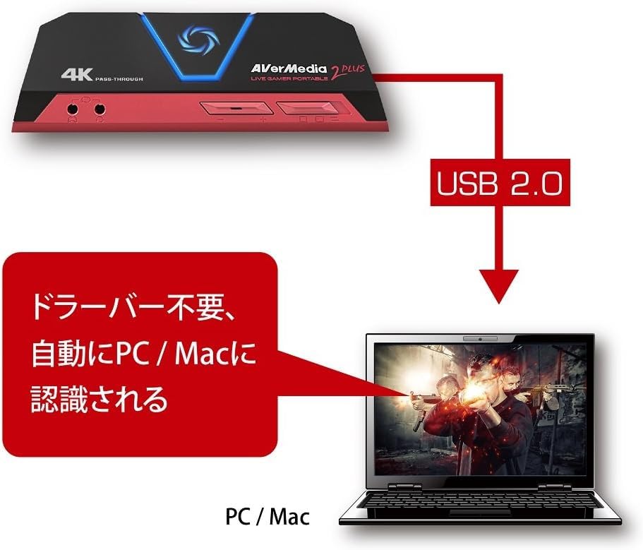 AVerMedia Live Gamer Portable 2 Plus AVT-C878 Plus HDMI USB Capture Device Compatible with macOS
