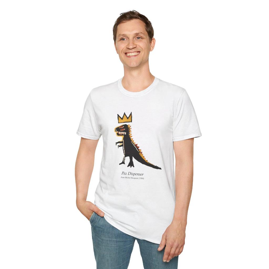 Basquiat T-Shirt Pez Spender 1984 Jean-Michel Basquiat Originalgemälde Unisex Softstyle T-Shirt Kunstliebhaber Einzigartige Dinosaurier-Grafik