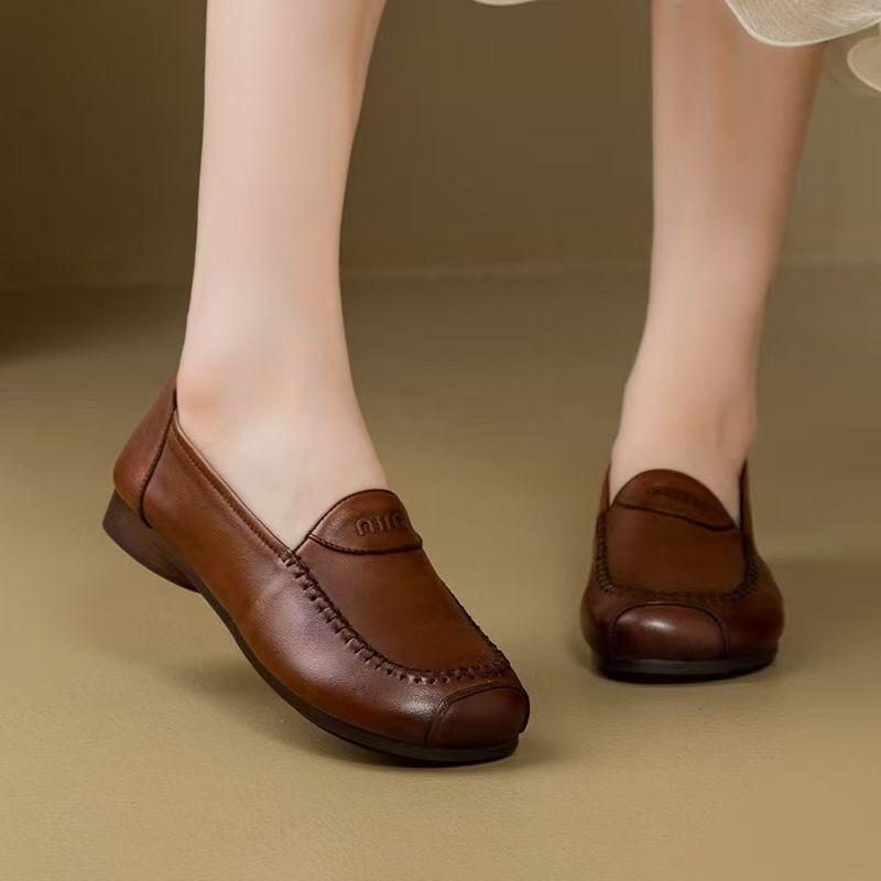High-end quality single shoes comfortable super soft leather shoes beef tendon soft sole mother Doudou shoes