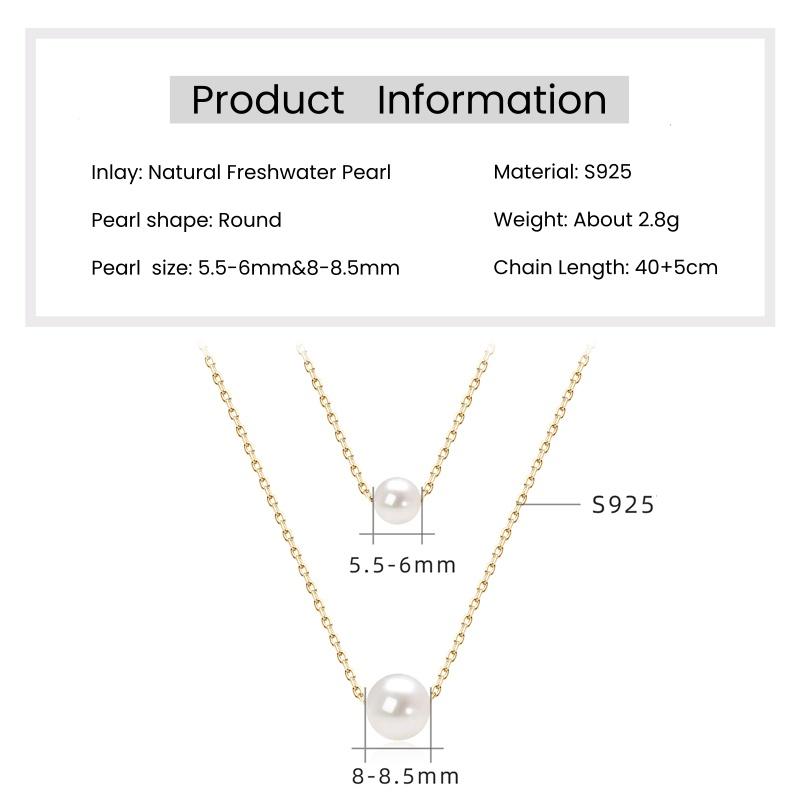 IOGOU 100% 925 Sterling Silver 5.5-6mm&8-8.5mm Round Natural Freshwater Pearl Double Layer Necklace for Women Wedding Jewelry