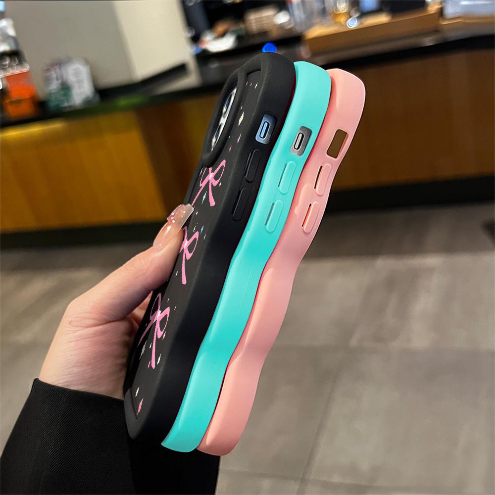 Bow Pattern Phone Cover for iPhone 11 12 13 14 15 Pro Max 6 6S 7 8 Plus Xs Wave Edge Shockproof Protective Rubber Case