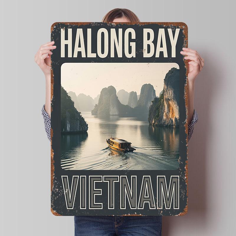 Halong Bay Vietnam Travel Metal Poster Custom Wall Art Retro Vintage Tinplate Signs for Man Cave Decoration Aesthetic House Home