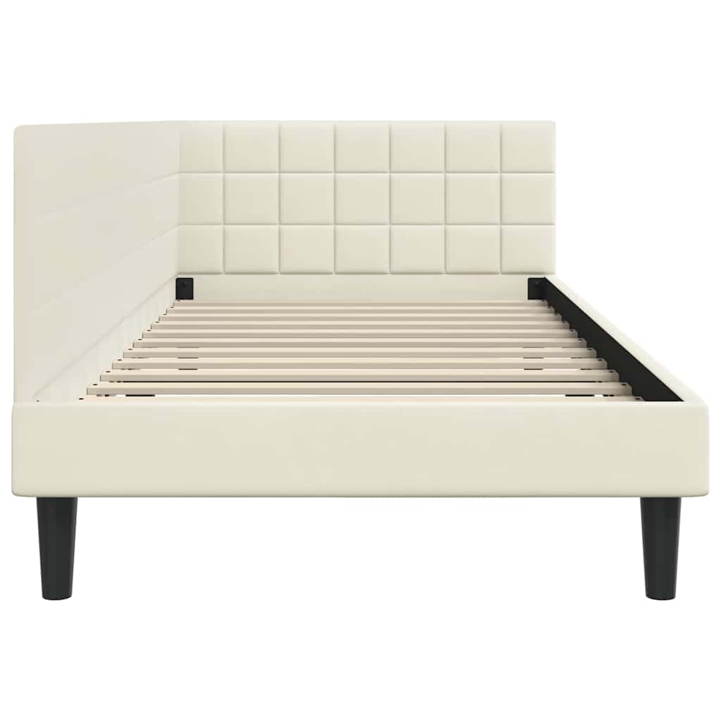 L Shaped Bed Frame with Headboard Cream Color 90 Cm X 190 Cm Velvet