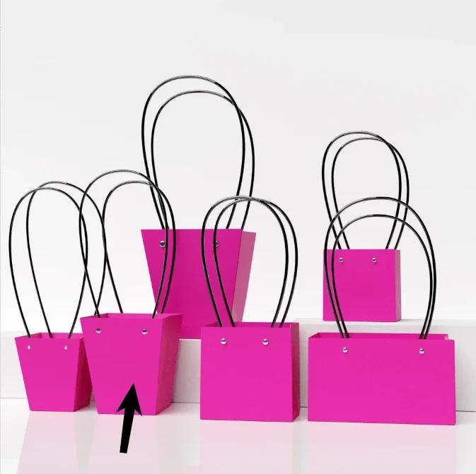 Paper Box Pink Kraft Paper Tote Bag Square Gift Bag  Flower Shop Supplies Valentine's Day Party 10pcs Fresh Flower Packaging