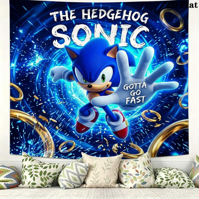 Sonic Hedgehog Wall Tapestry Aesthetic Wall Hanging Printed Fabric Blanket Decorative Tapestries For Bedroom Living Room Home Decor