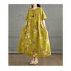 Summer Cotton and Linen Round Neck Short Sleeved Dress for Women