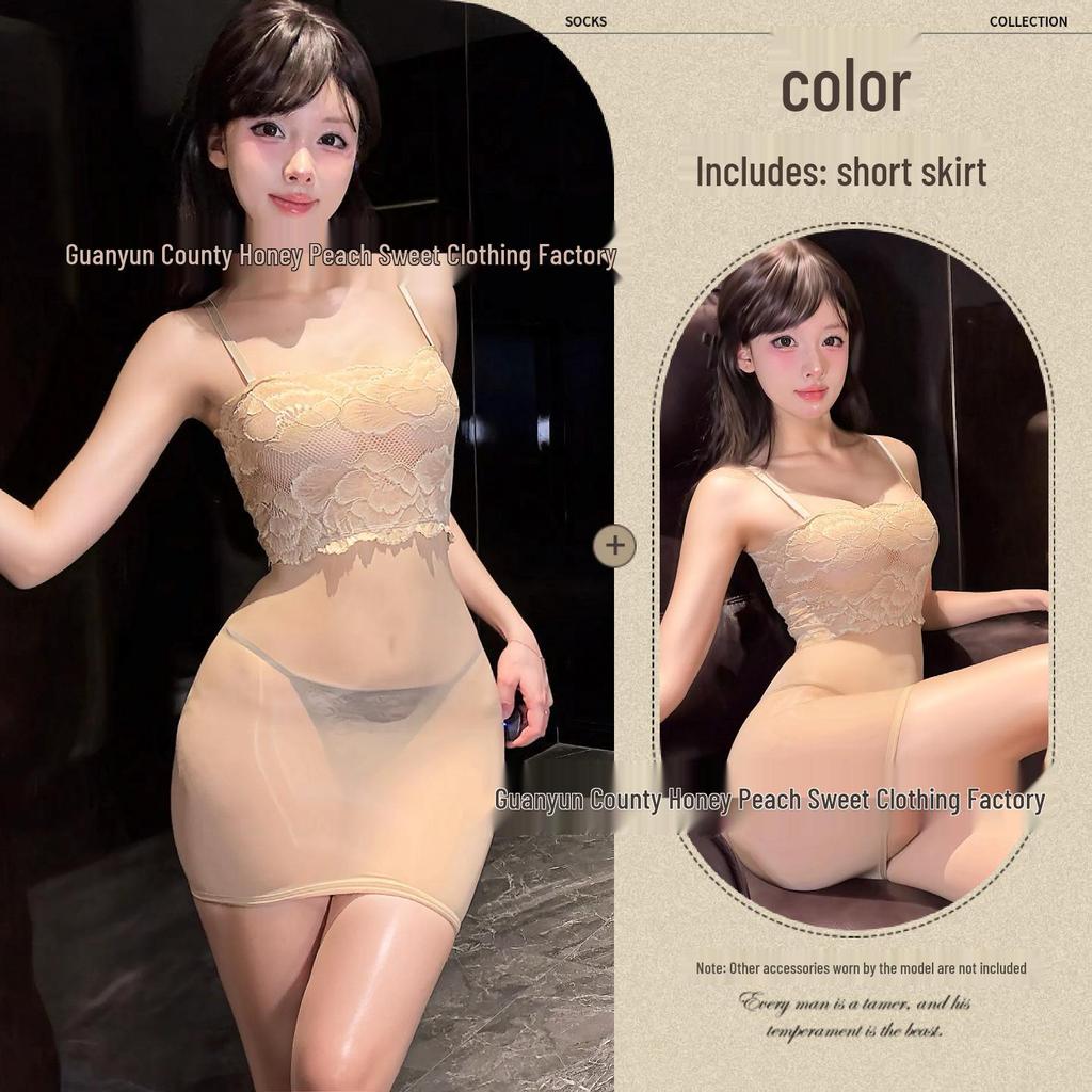 Sexy Lingerie Sheer Lace Panel Bodycon Spaghetti Strap Mini Dress for Women