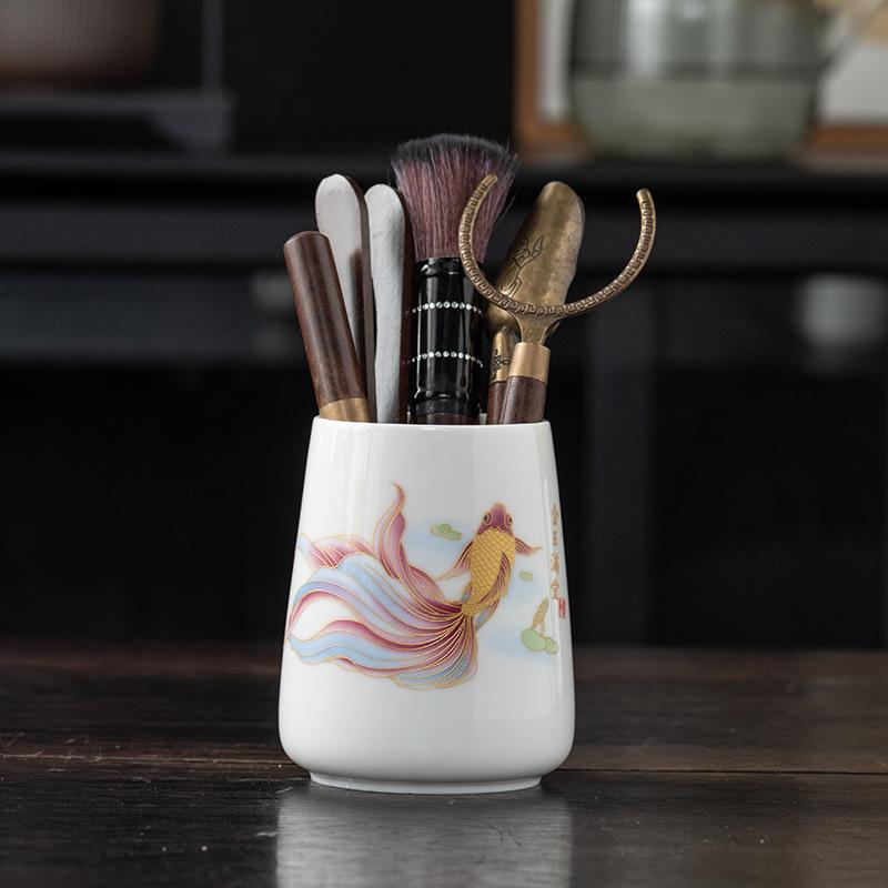 Suet jade porcelain black sandalwood six gentlemen set tea accessories tea needle tea spoon tea clip tea pen tea needle set of high-end tools