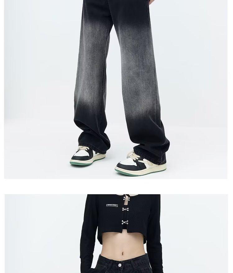 Pear-Shaped Gradient Tencel Straight Jeans: High-Waist, Wide-Leg, Plus-Size, Summer Ice Silk Mopping Pants for Women