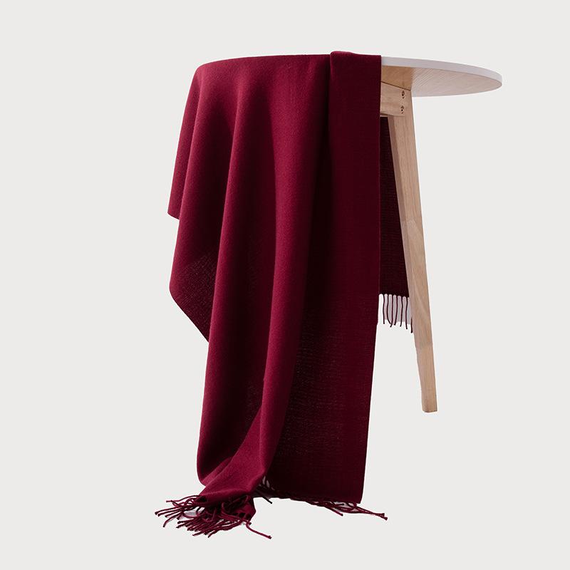 Ankora Red Solid Color Scarf for Women Autumn and Winter New Couple Shawl Dual Purpose Warm Long Thickened Scarf