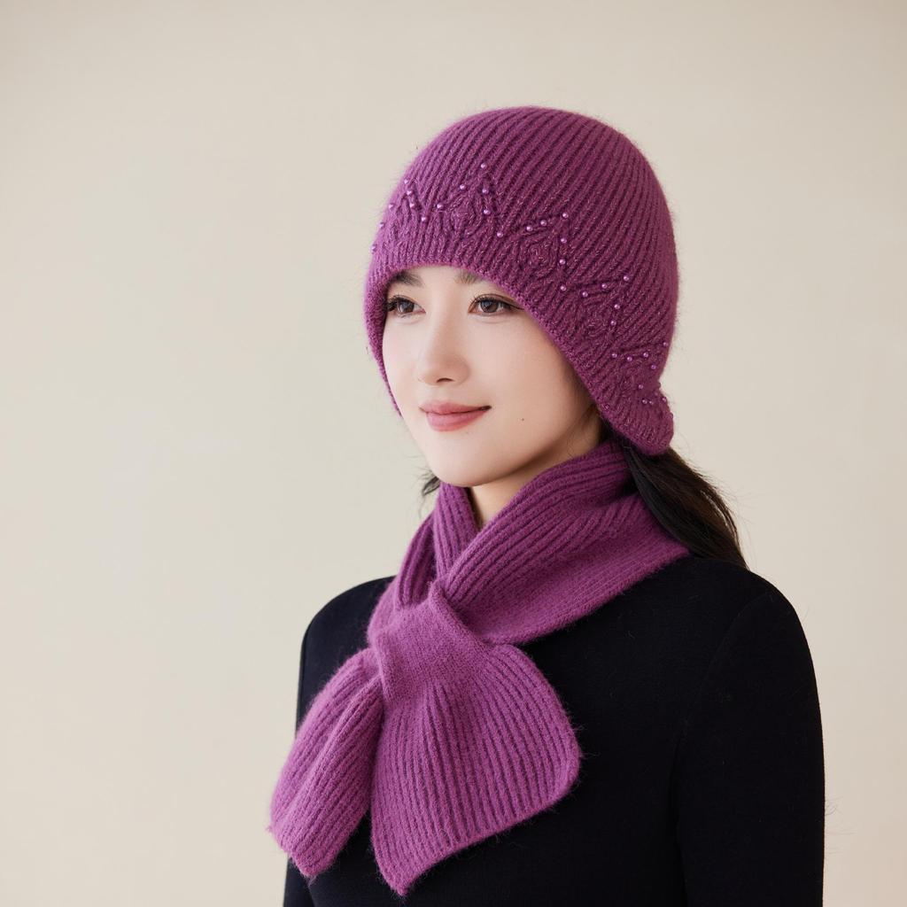 Autumn and Winter Middle  Aged and Elderly Mother's Hat Rabbit Plush Woolen Hat Old Lady's Plush Duck Tongue Women's Warm Knitted Hat