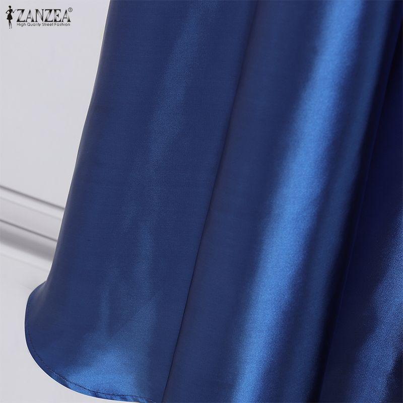 ZANZEA Women Elegant V-Neck Casual Short Sleeve Satin Dress