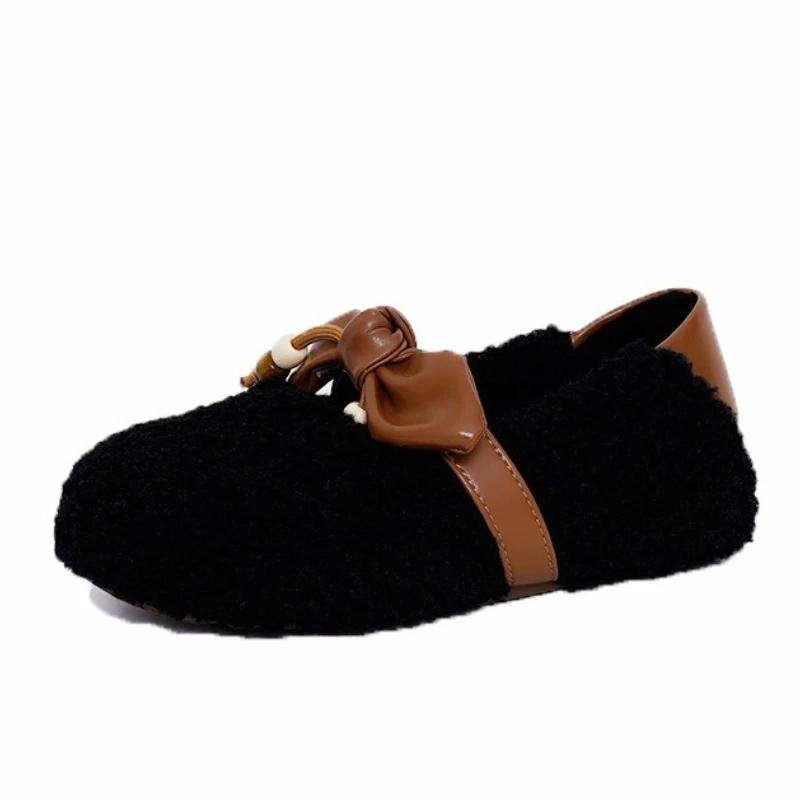 Fluffy Shoes Women 2026 Autumn and Winter New Casual Flat Shoes Mary Jane Female Slip-on Lazy Retro Loafers Women