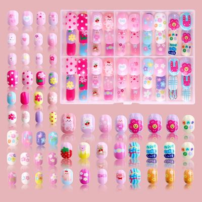 New Kawaii Children False Nails Flower Heart Cute Kids Fake Nails Ice Cream Candy Color Press On Nails DIY Manicure
