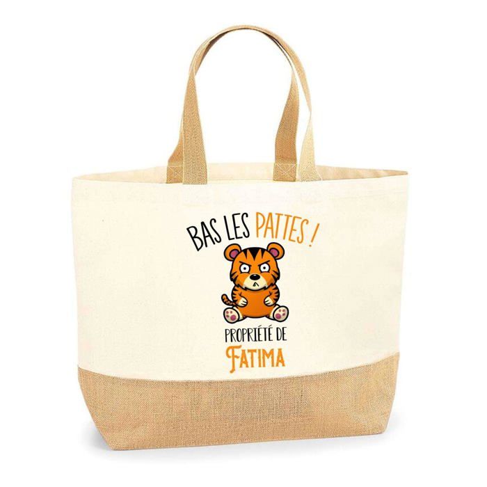 Sac cabas - PLANETEE - Fatima Bas les pattes Tigre - Jute - Imprimé en France - Anses solides