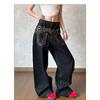 Black High-Waisted Wide-Leg Denim Pants Water Washed Loose Straight Fit Casual Jeans Men