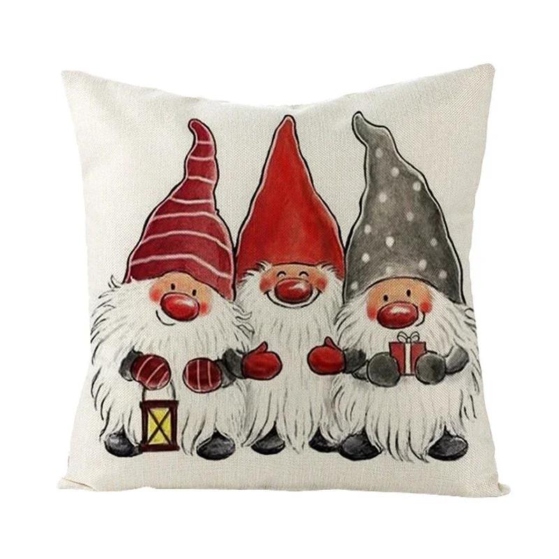 Christmas Pillowcase Living Room Sofa Cushion Cover Santa Claus Elk Dwarf Printed Pillowcase Bedroom Home Decoration, 30x30cm