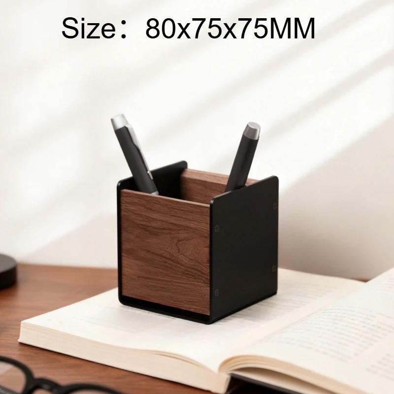 Creative Walnut Solid Wood Office Storage Aluminum Alloy Holders Desktop Office Storages Organizer Convenient Sundry Stationery