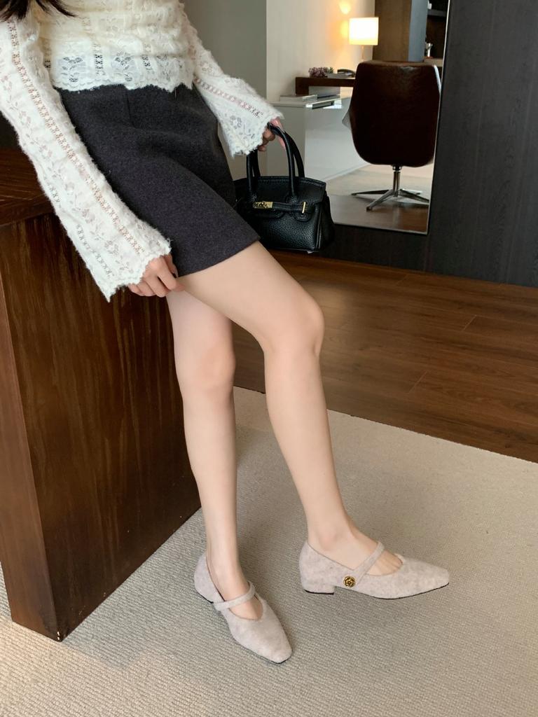 2025 spring and autumn new fashion versatile women winter wear thick heels Mary Jane single shoes velvet cotton shoes fairy night