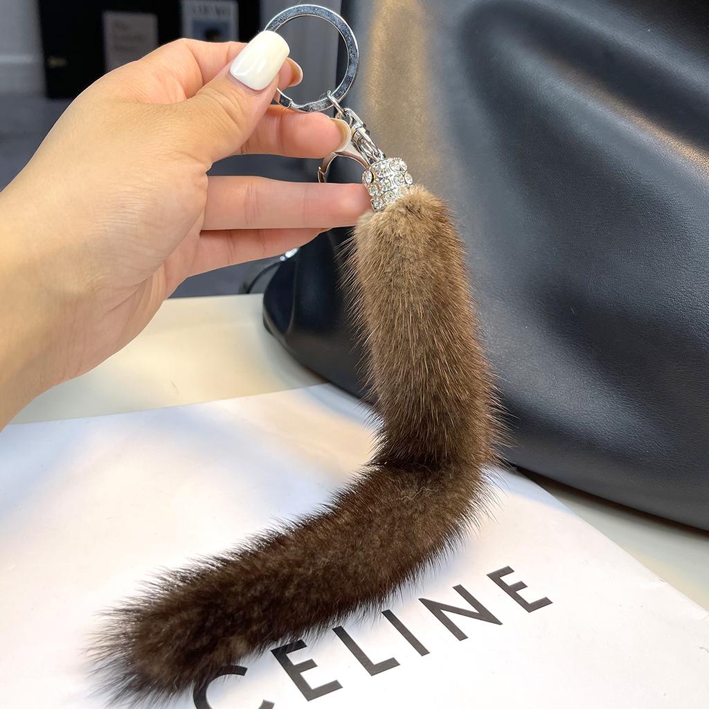 Класичний Брелок з Хвоста Норки Натуральне Хутро Жіноча Сумка Підвіска Дрібнички Ключі від Машини Металеві Кільця Ювелірні Прикраси Висококласний Подарунок на День Народження