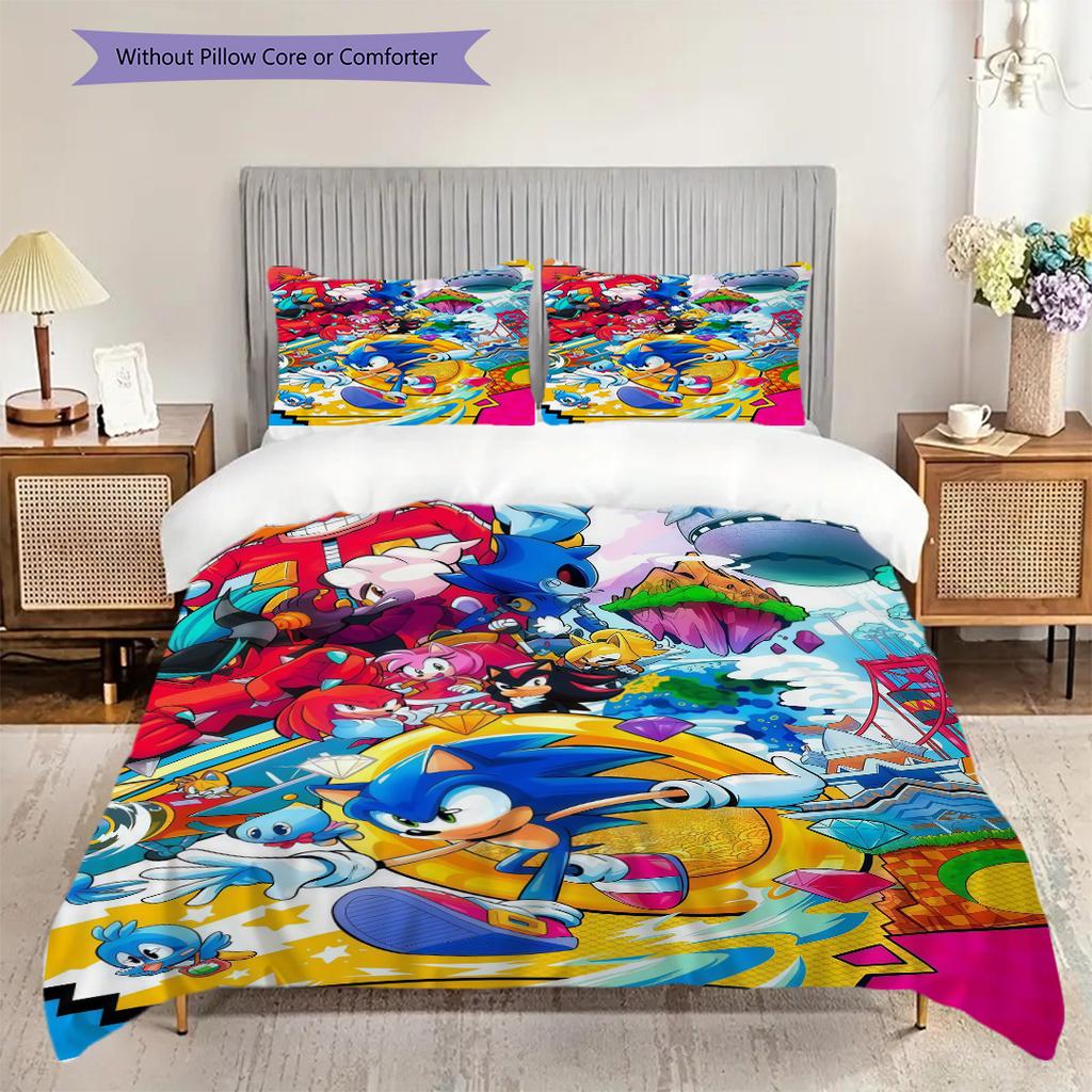 Sonic Hedgehog Movie Poster Bedding 1 Duvet Cover 2 Pillowcase Without Core Duvet Cover And Pillowcase Soft And Comfortable Bedding Set
