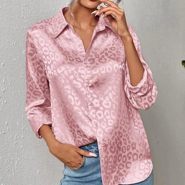 

Элегантная офисная женская блузка с длинным рукавом и леопардовым принтом, отложной воротник, рубашка на пуговицах, модные топы на весну и осень S