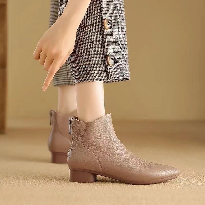 Retro Chunky Ankle Boots, Low Heel Nude Boots, Pointed Toe Shoes, Low Thick Heels, Single Boot, Chelsea Boots