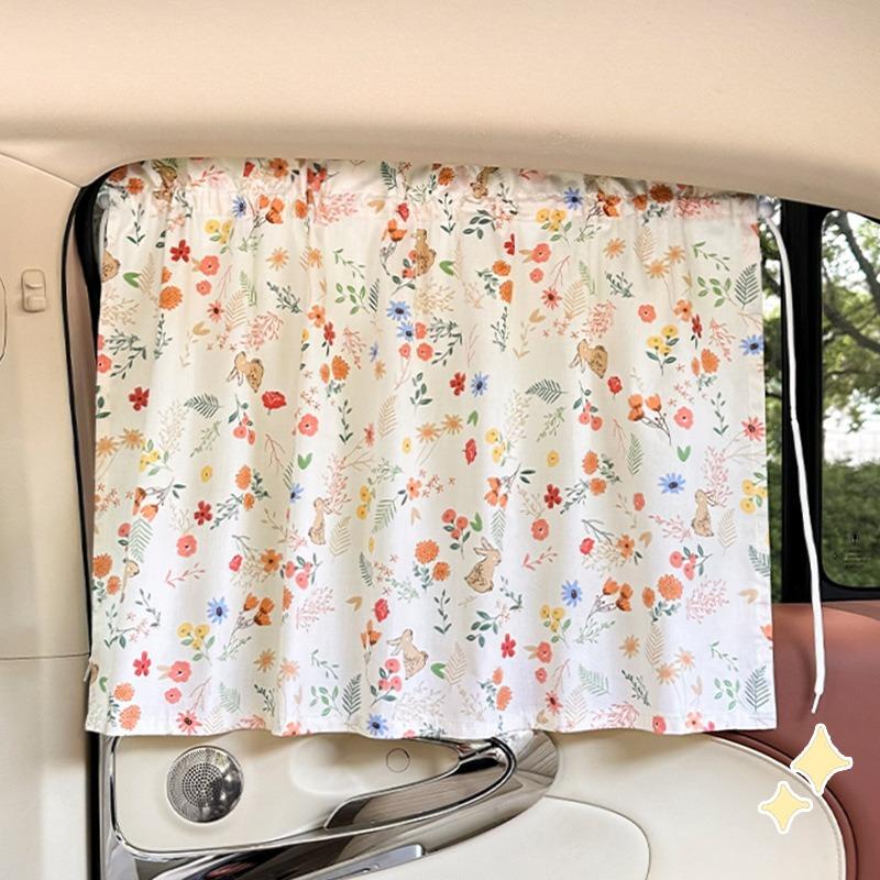 Summer Car Curtains Sunshade Cartoon Cotton Cloth Car Suction Cup Sunshade Car Sunscreen Heat Insulation Sunshade