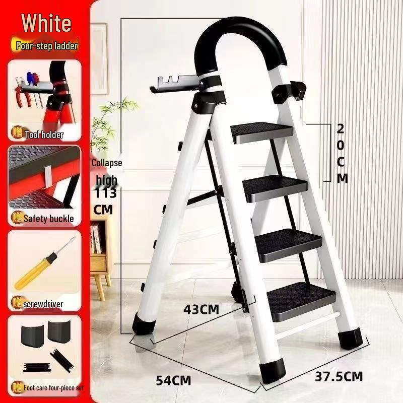 Multifunctional Indoor Carbon Steel Folding A-Frame Ladder: Telescopic, Thickened, Mobile Step Staircase