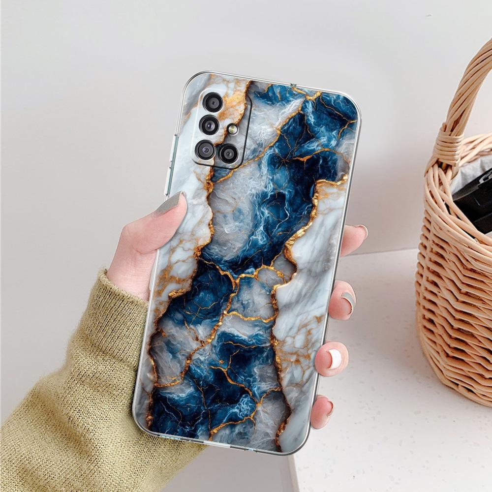 Phone Case For Samsung A15 A13 A35 A55 A51 A71 A41 A31 A21S A03S A05 A17 A23 A25 A33 A53 A73 5G A07 4G Clear Cover Marble Stone