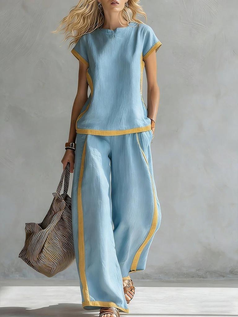 2026 Amazon Spring and Summer Europe and America Cross-border Women's Shirt Top Pants Fashion Casual Pants Women's Two-piece Set