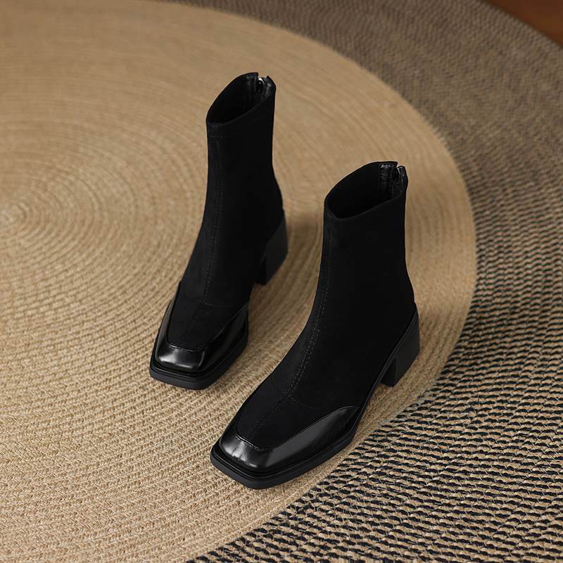 Krazing Pot Flock Winter Square Toe Modern Size 33 Boots Size 43 Zipper Fashion Stretch Ankle Boots