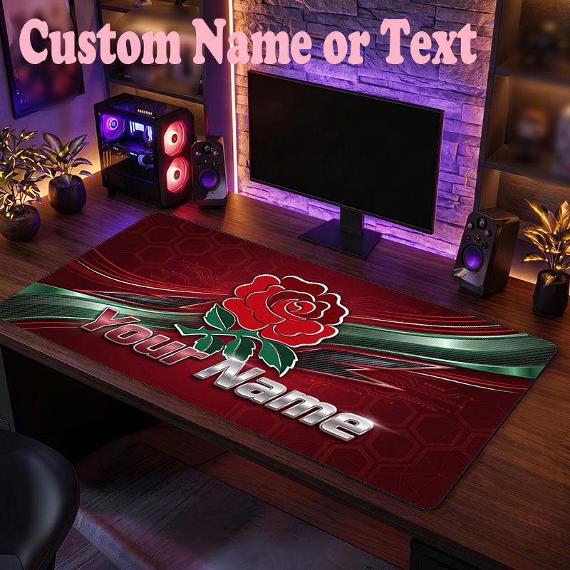 England Rugby Customized Name Text Mouse Pad, Large Desk Mouse Mat Personalized Home Office Present