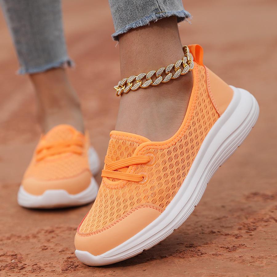 Scarpe Casuali Arancioni Primaverili Scarpe Sportive in Rete Traspirante Per Donna Sneakers con Lacci Comode da Esterno Leggere Scarpe da Corsa