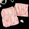 Pink Cloud Striped Long-Sleeve Pajamas: Cozy Cotton Set for Spring and Autumn.
