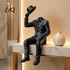 Creative Desktop Display Statue 3D Printed Sitting Gentleman Ornament, Minimalist Abstract Faceless Figurine, Unique Tabletop Ornaments Aesthetic Art