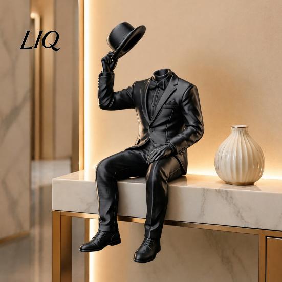 Creative Desktop Display Statue 3D Printed Sitting Gentleman Ornament, Minimalist Abstract Faceless Figurine, Unique Tabletop Ornaments Aesthetic Art