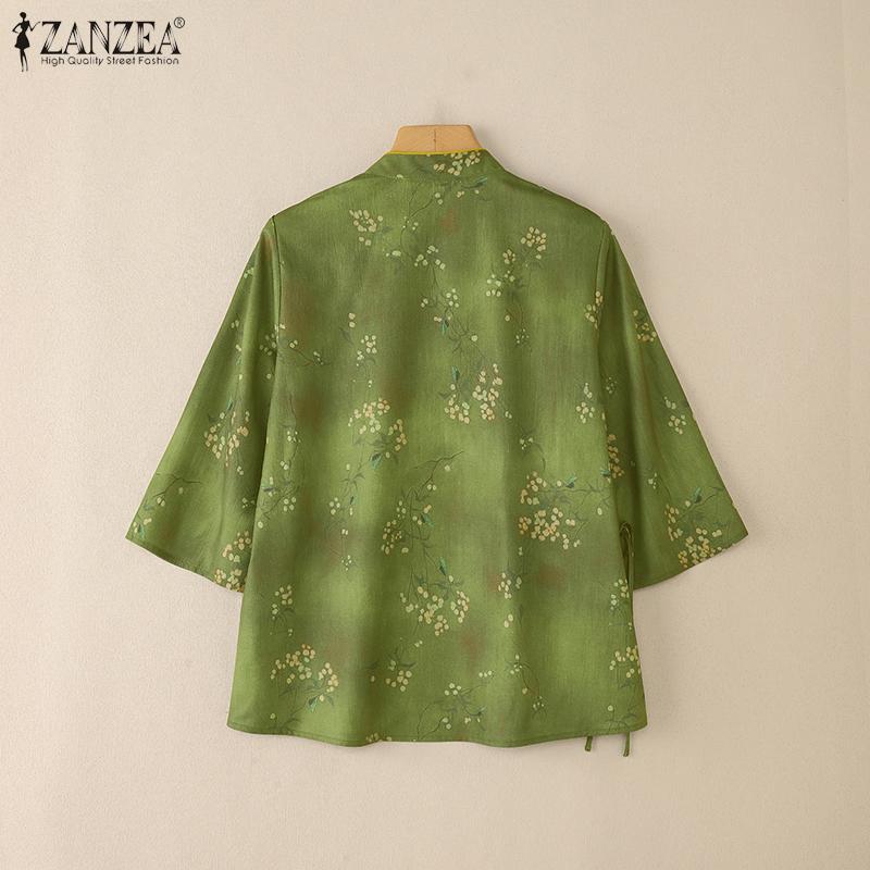 ZANZEA Vintage Women Half Sleeve Side Buttons Floral Print Ethnic Casual Blouse