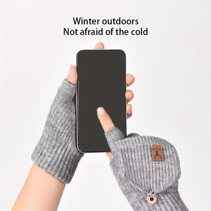 1 Paire de Gants Cachemire Coquille pour Homme & Femme - Gants Tricotés Chauds Demi-Doigts Tactiles avec Coupe Élastique, Lavables en Machine, Idéaux pour le Cyclisme