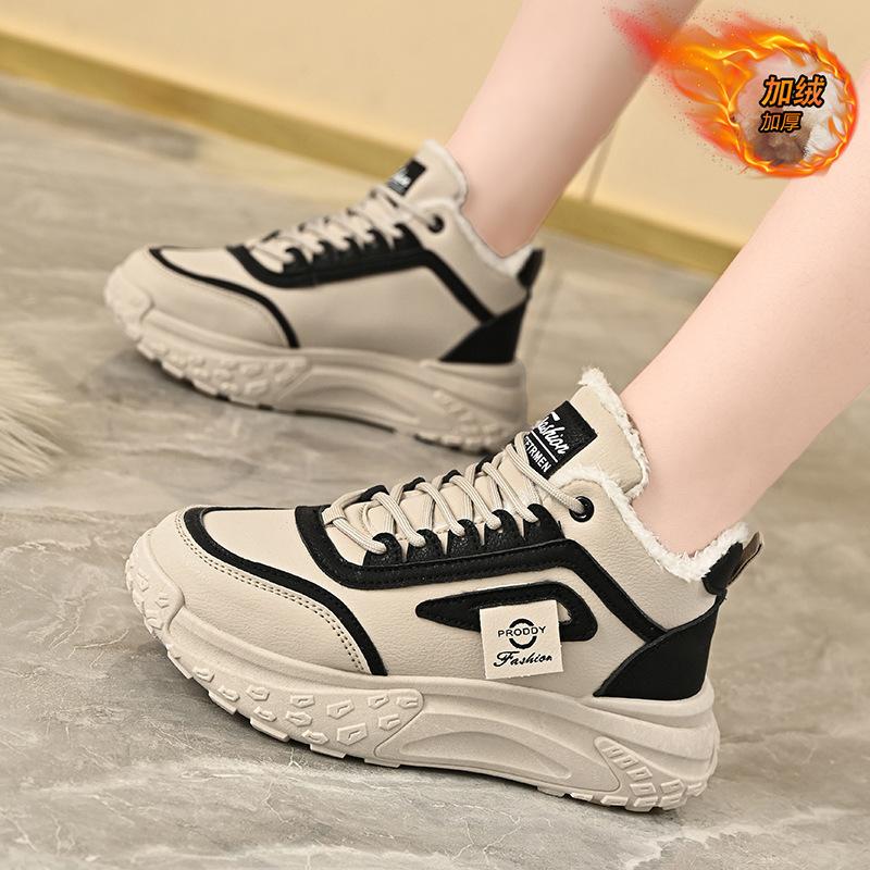 Winter High-top Velvet Dad Shoes New Ins Female Students Height-increasing Sports and Leisure Cotton Shoes