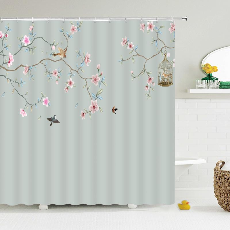 High Quality Shower Curtain Printing Chinese style Ink landscape Waterproof Bathroom Curtains Decor Polyester Fabric with Hooks