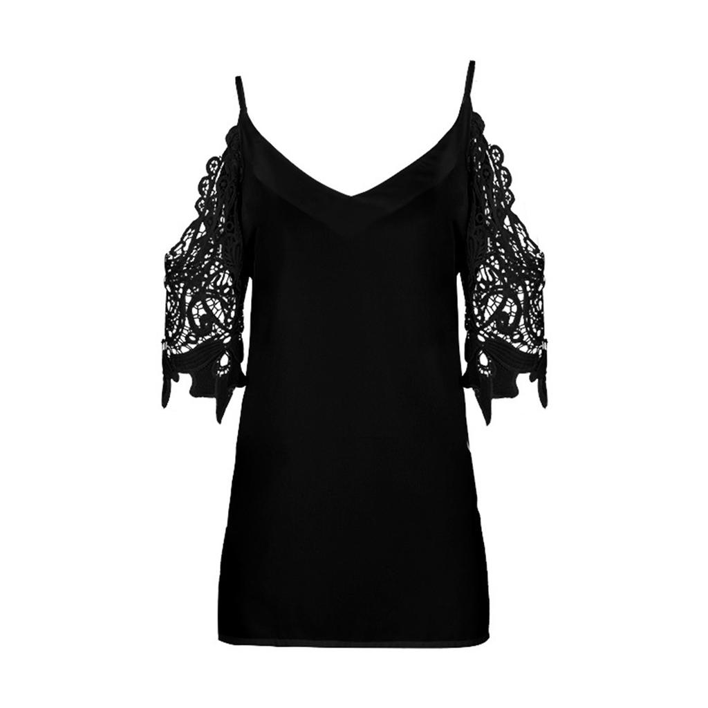 Women's Fashion Loose Lace Hollow Sleeve Sling T-shirt Top Blouse