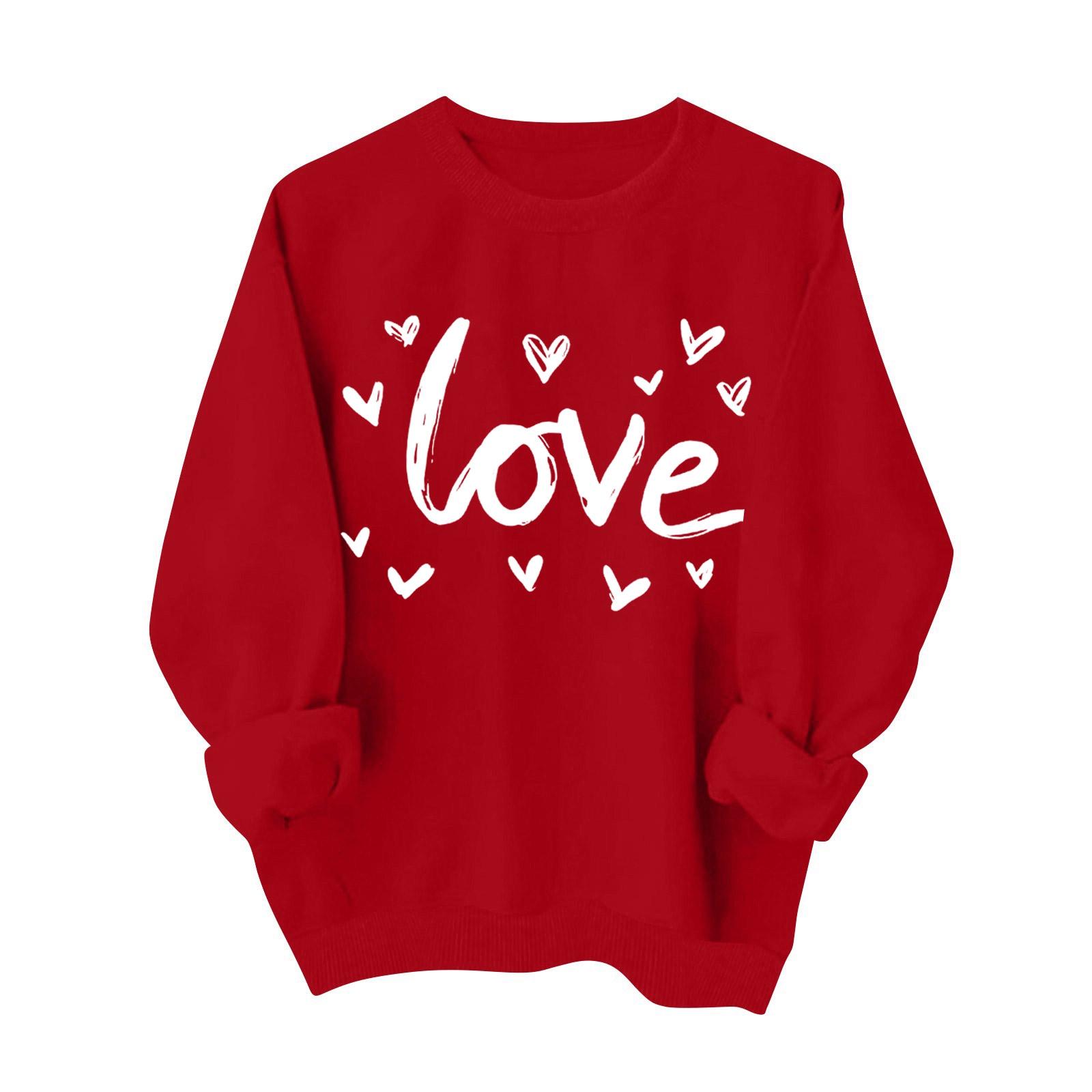 

Women s Fashionable Casual Long-Sleeved Valentine s Day Heart Print Pullover Sweatshirt XL кавун червоний колір